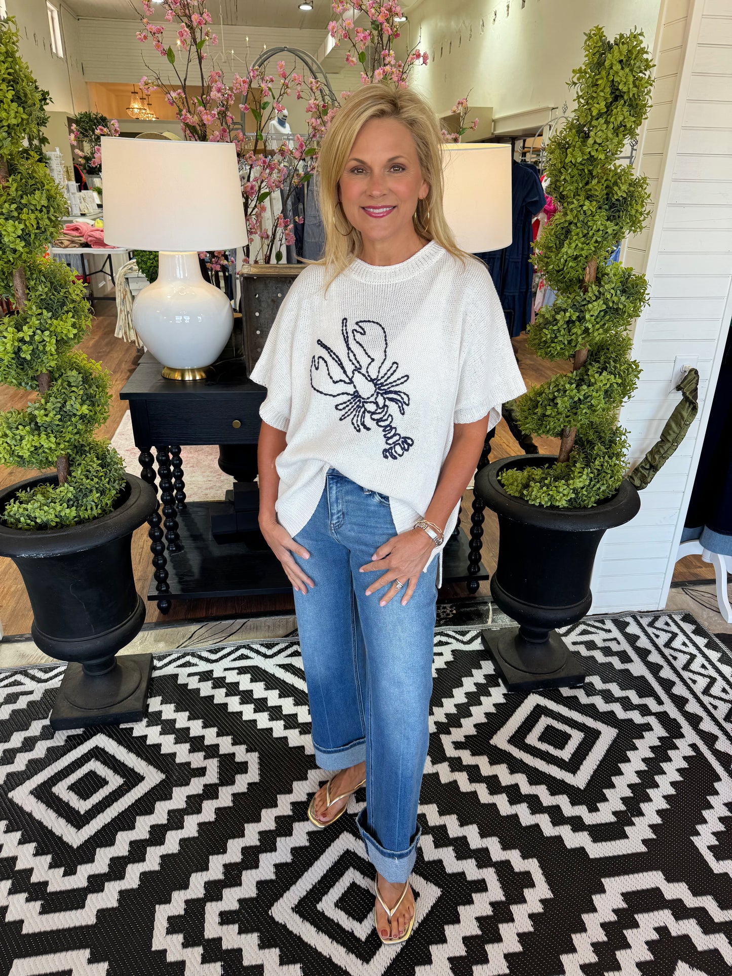 Mid Rise Ankle Cuffed Slim Wide Jean - Delicate Gleam