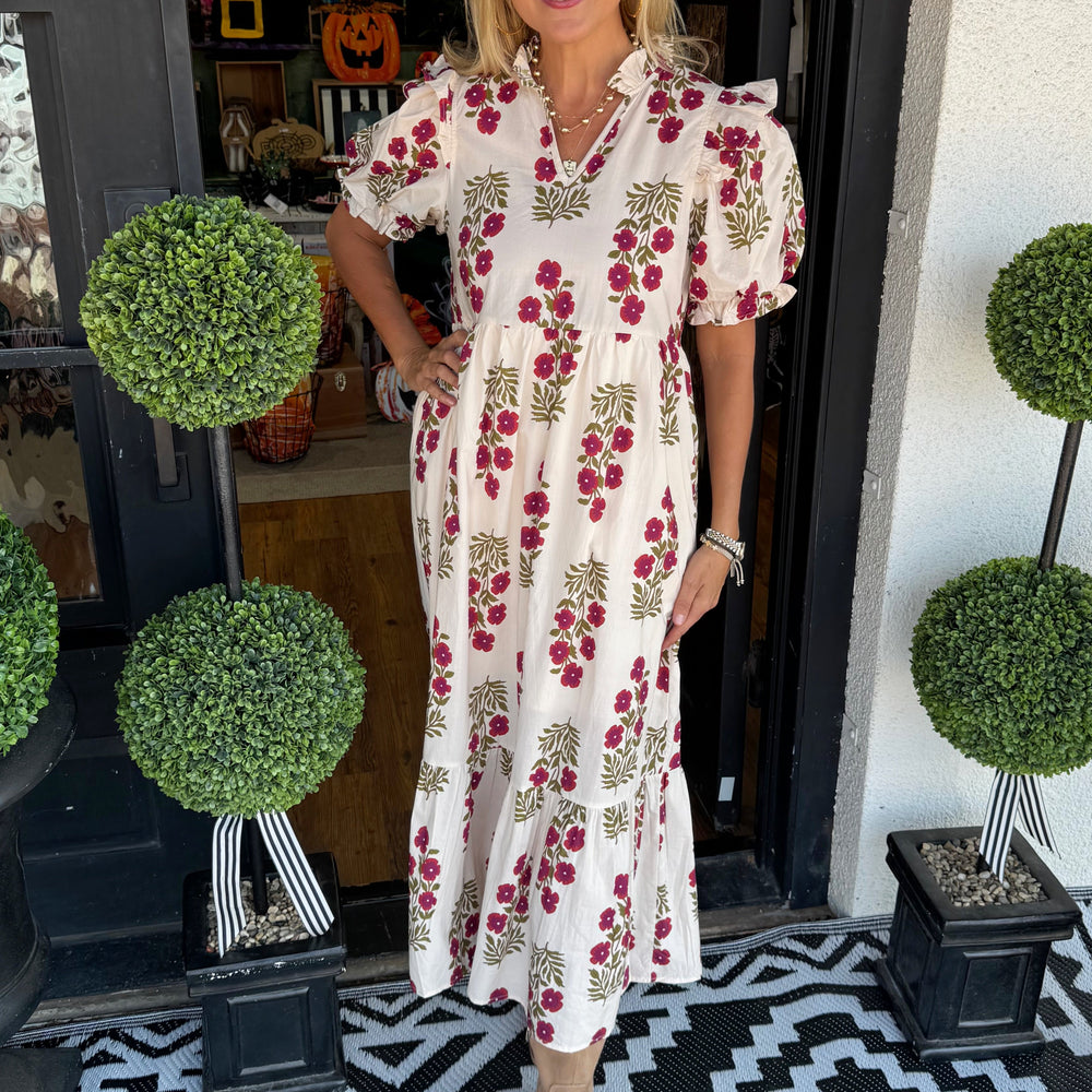 Janice Dress - Red Ecru