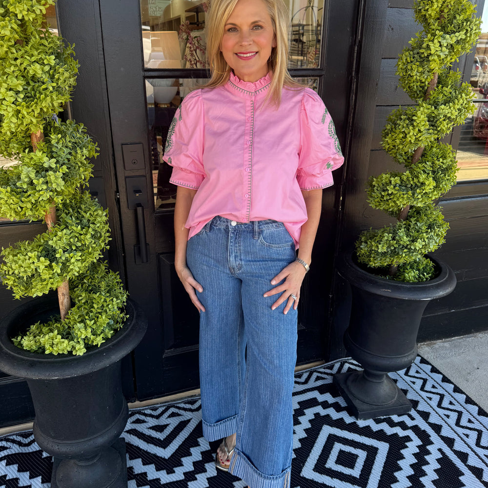 High Rise Jacquard Stripe Wide Leg Jean - Nostalgic