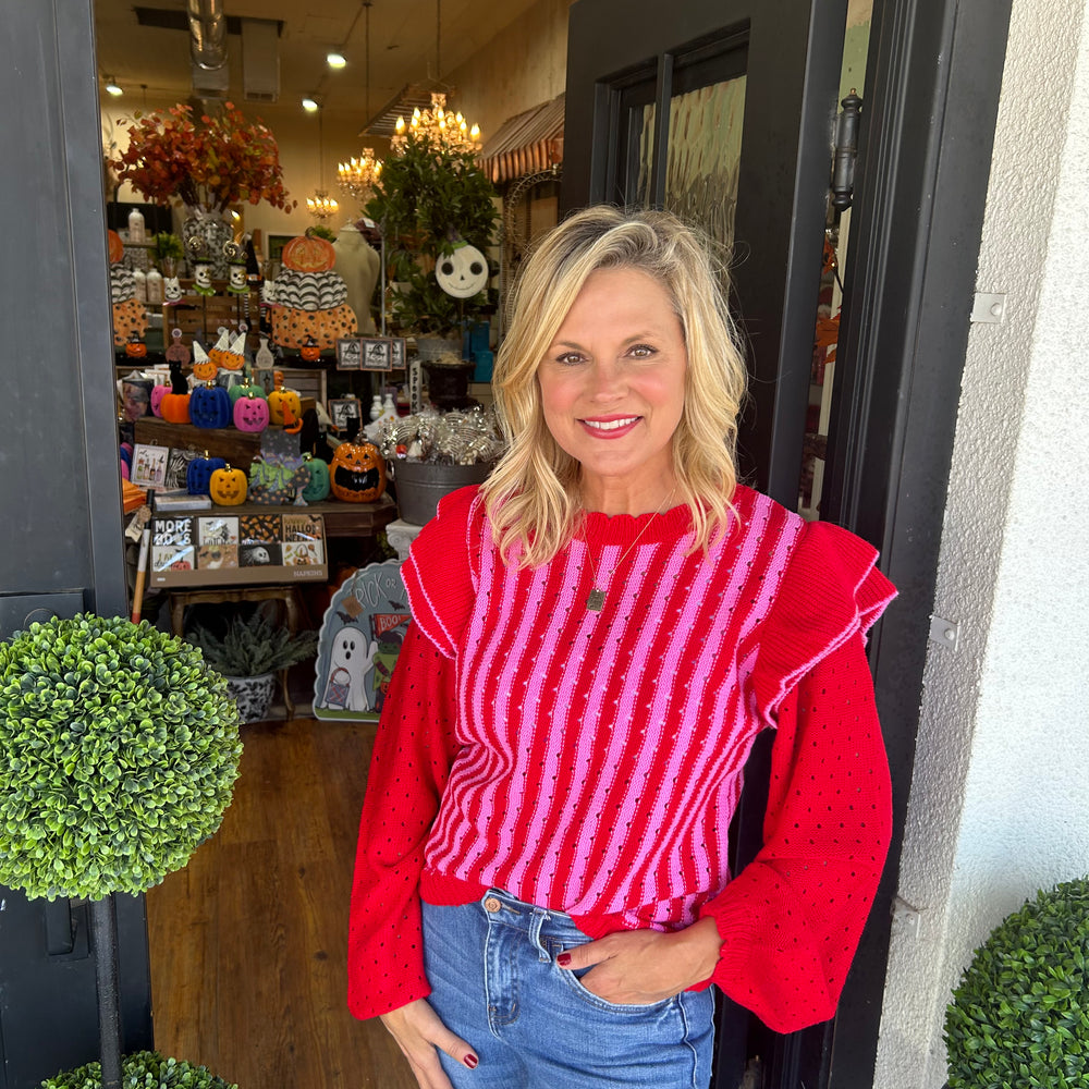 
                      
                        Meadow Red & Pink Striped Sweater
                      
                    