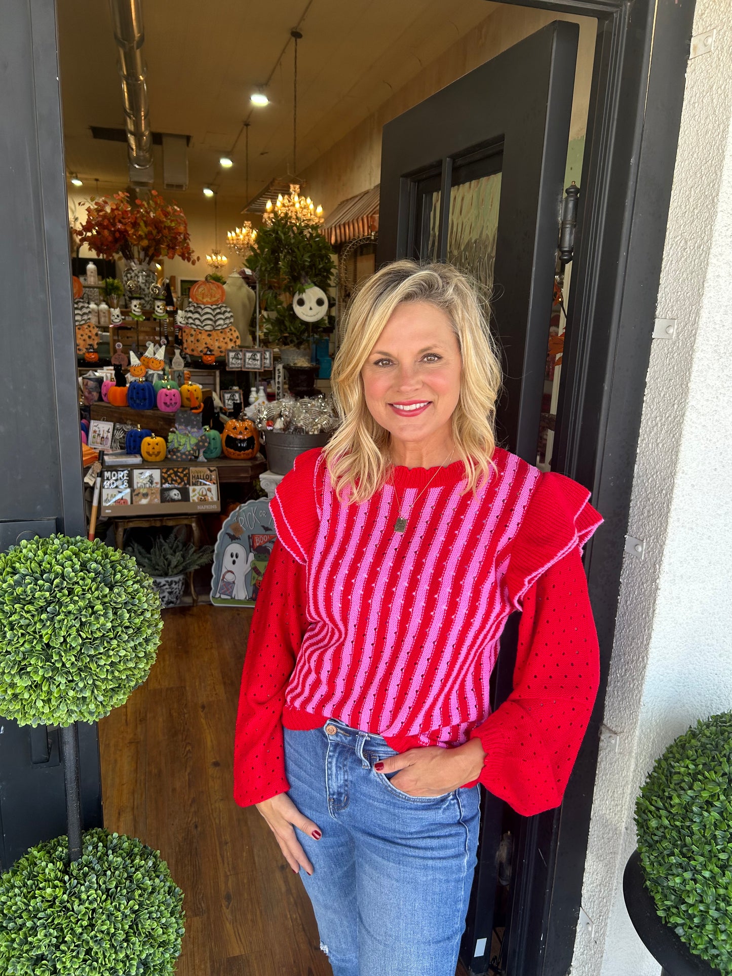 Meadow Red & Pink Striped Sweater