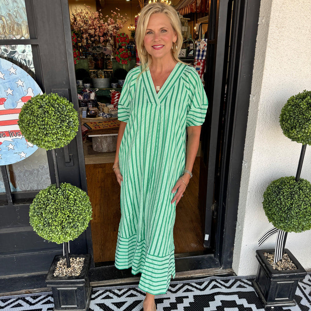 Aria SeerSucker Dress- Green