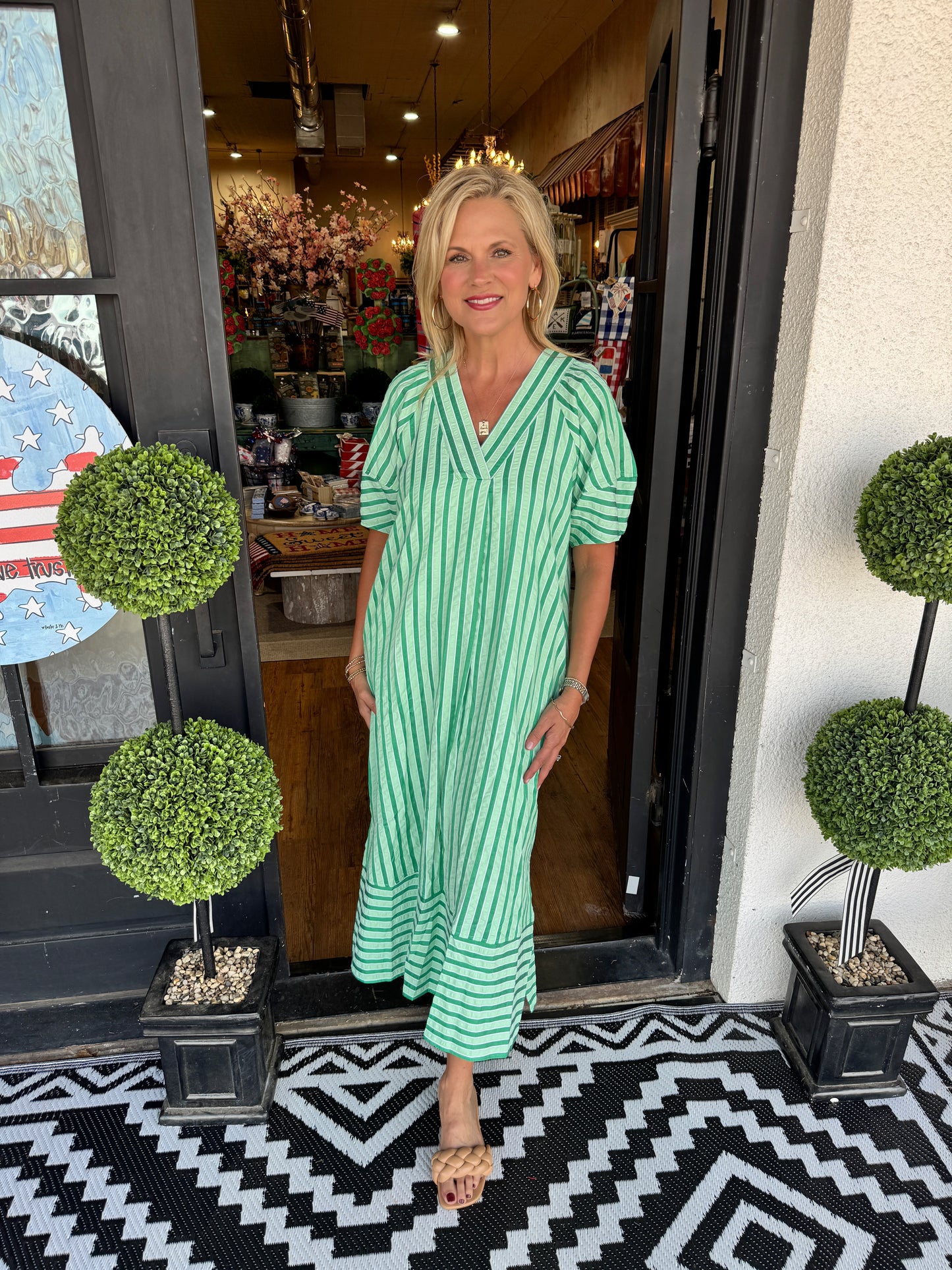 Aria SeerSucker Dress- Green