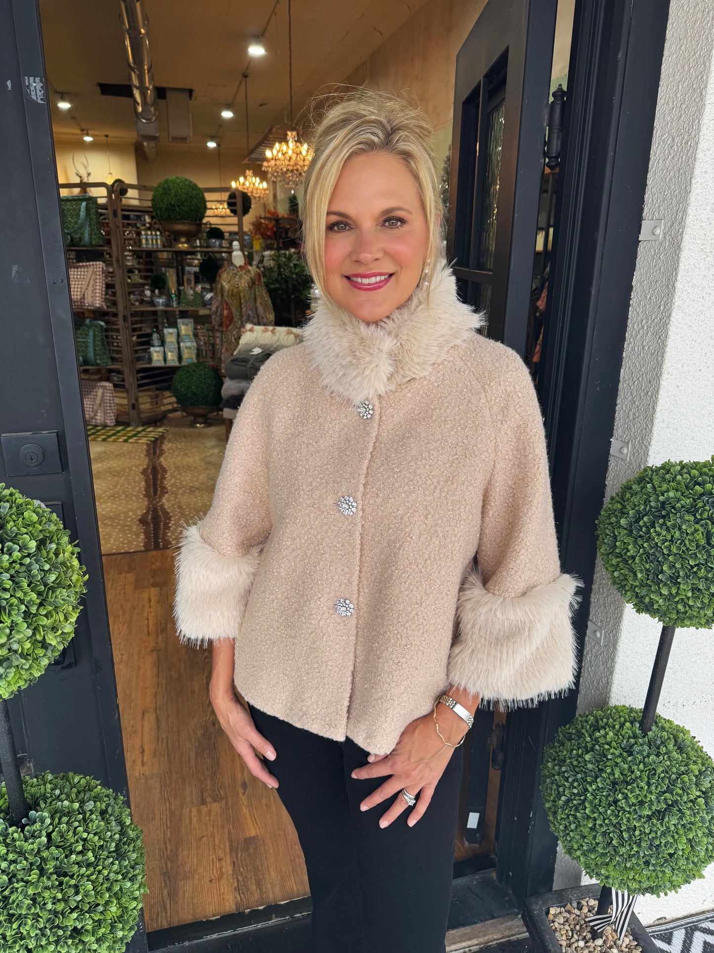 Ivy Jane Boucle Fur Trim Jacket