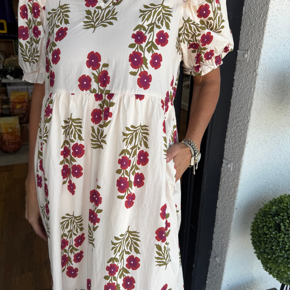 Janice Dress - Red Ecru
