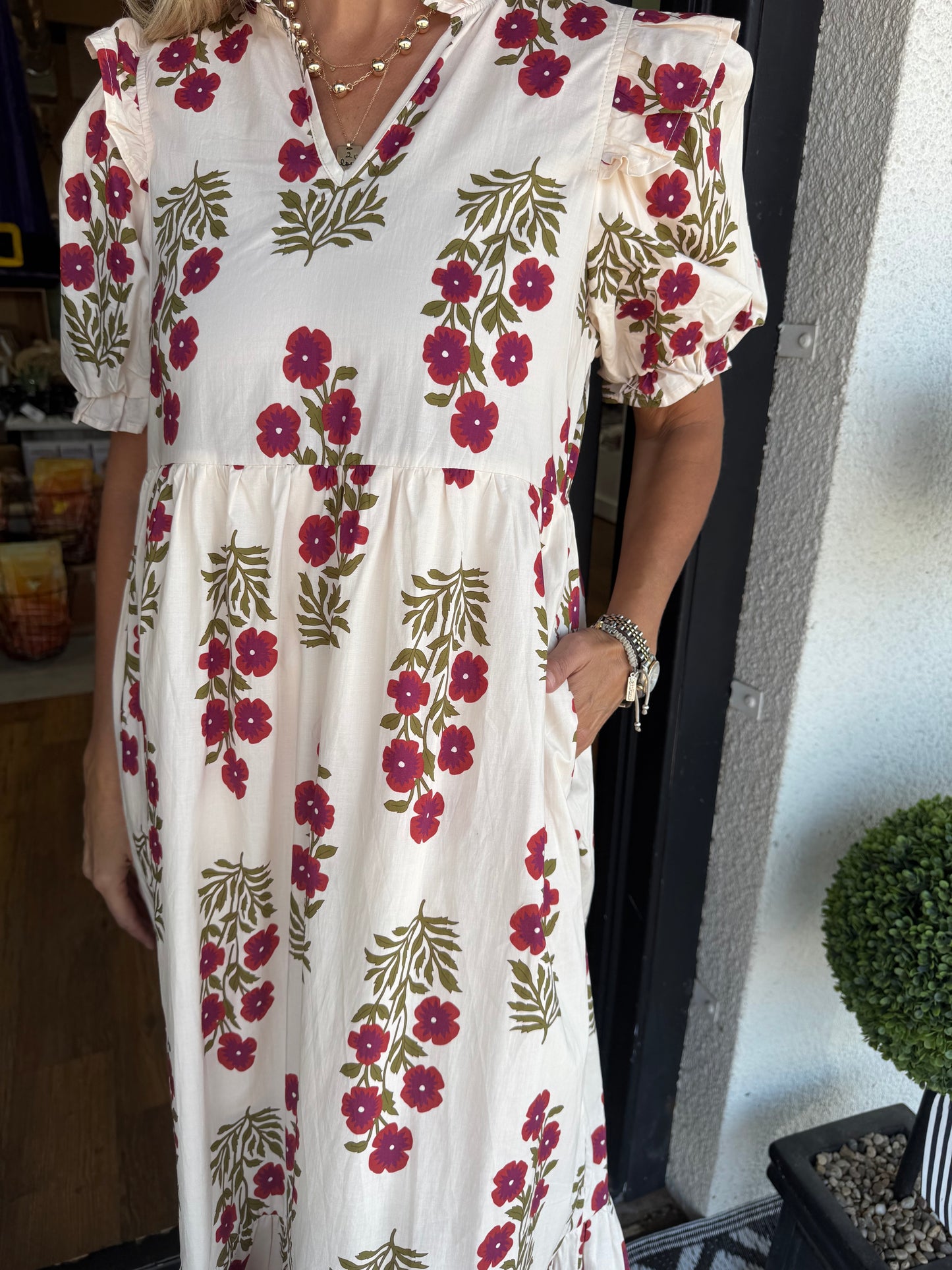 Janice Dress - Red Ecru