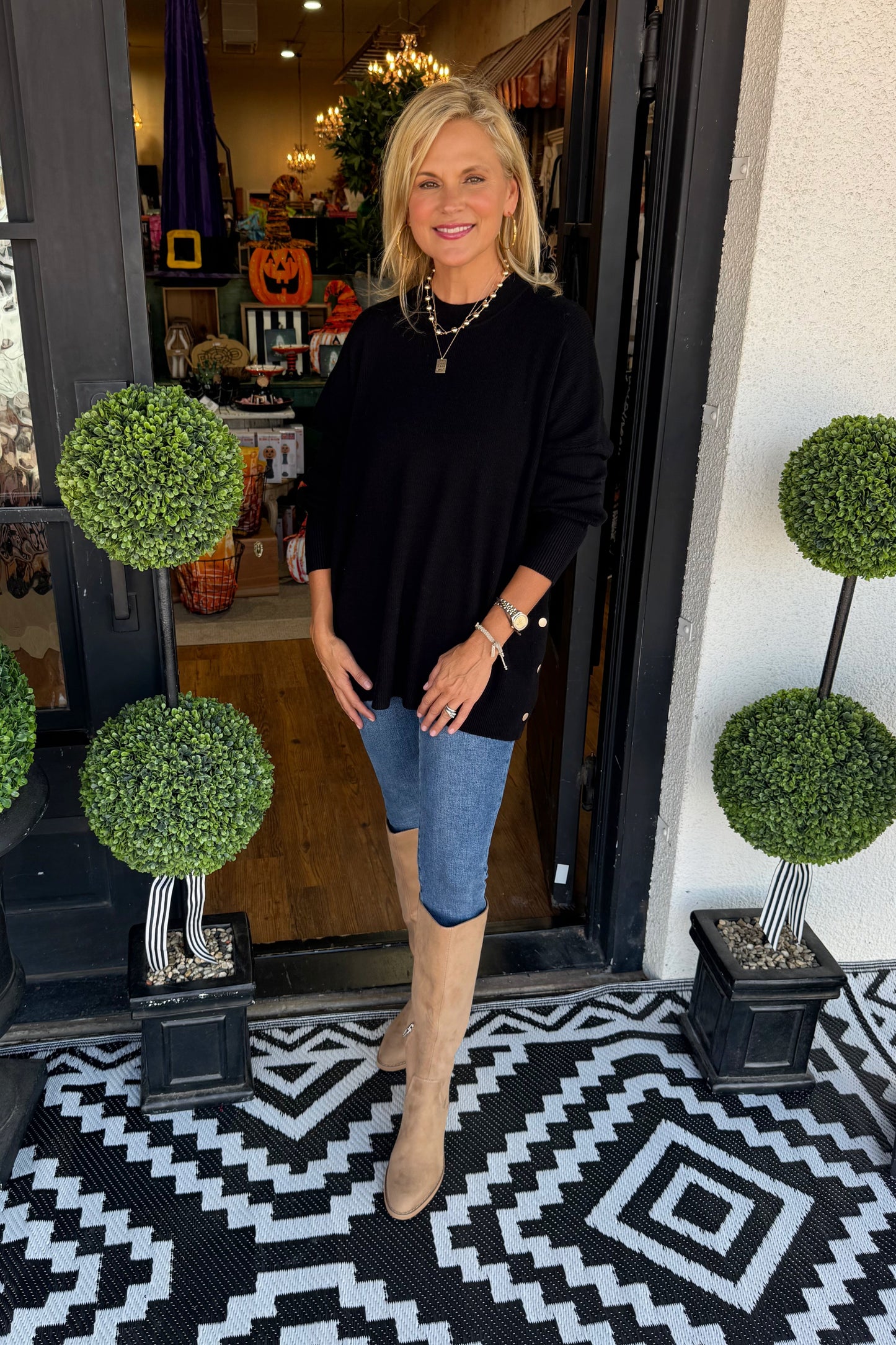 Noralee Button Sweater - Black