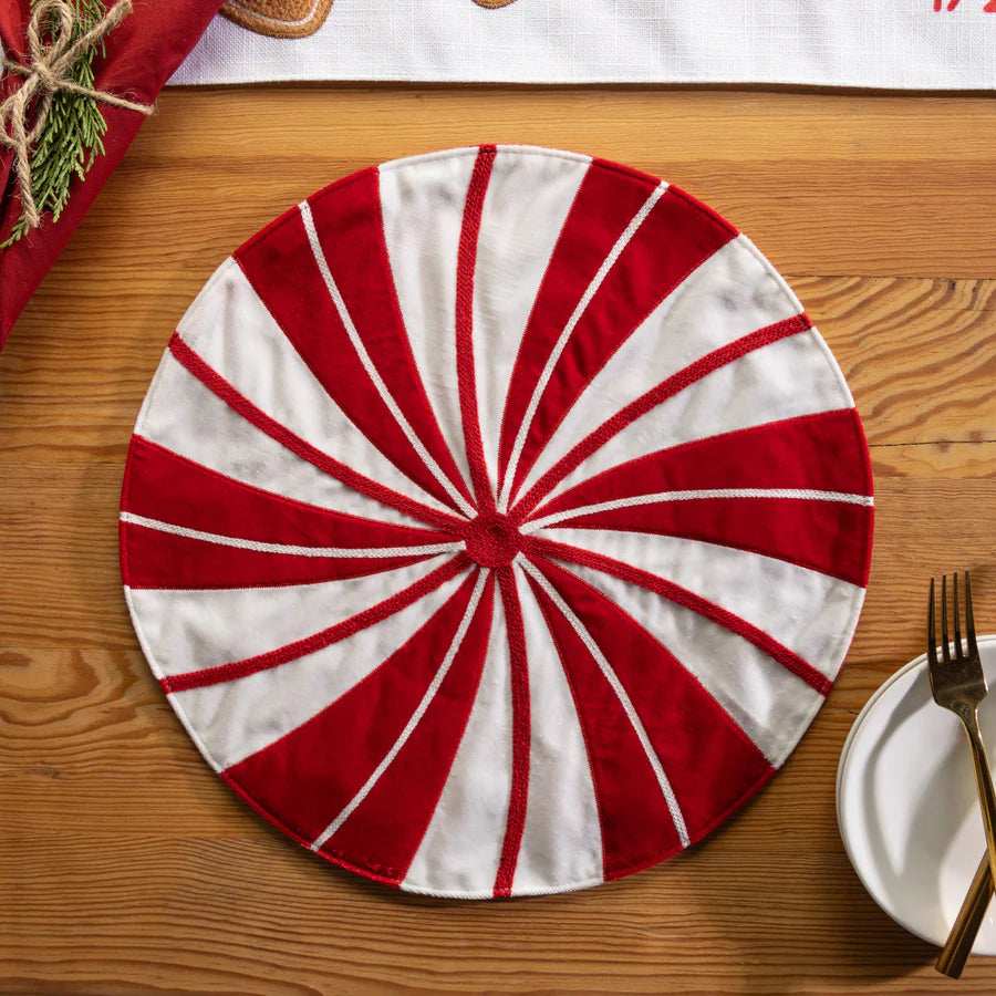 14" Fabric Shaped Placemat- Peppermint