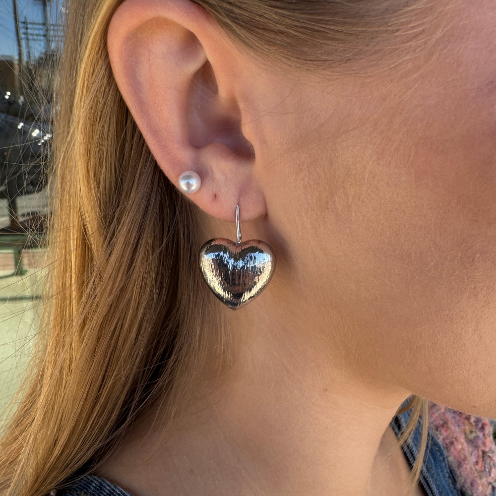 Silver Heart Drop Earring