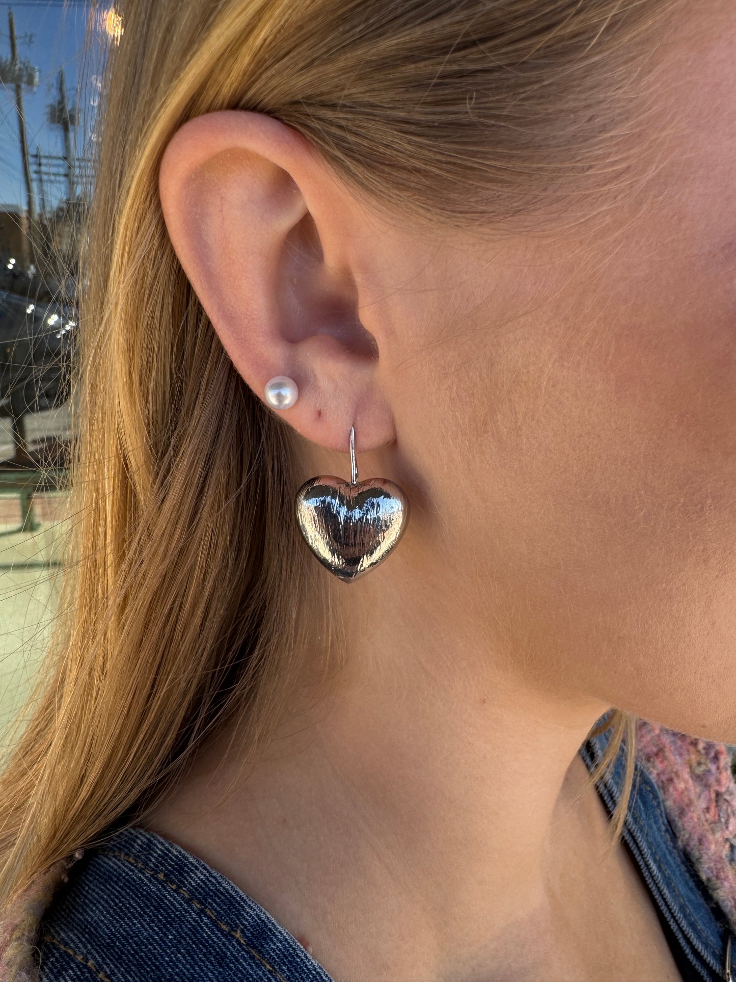 Silver Heart Drop Earring