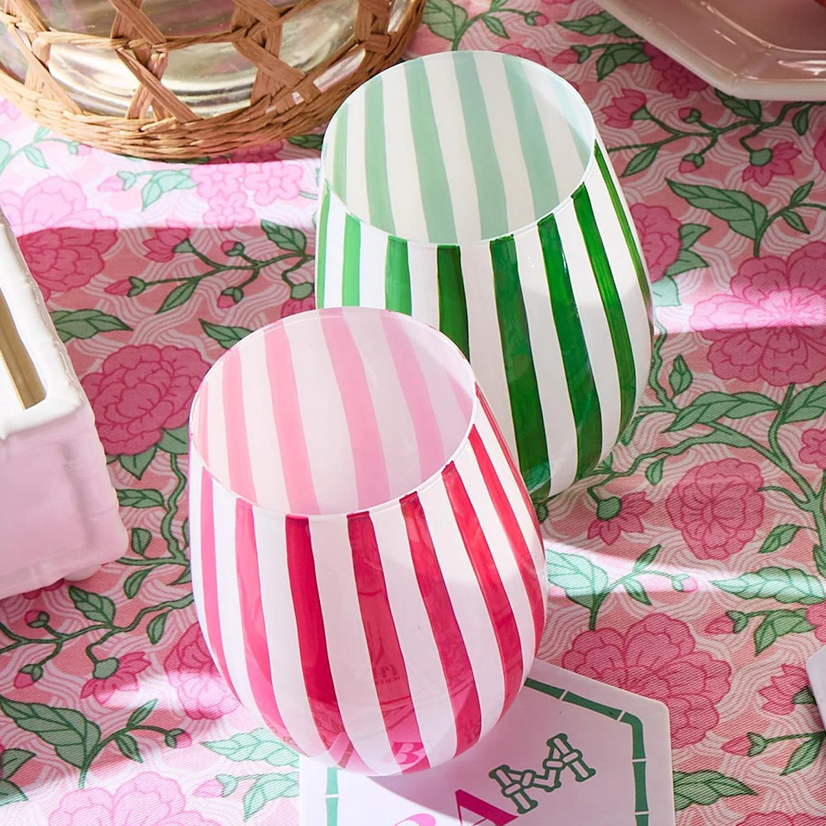 Stripe Hand-Painted Stemless Wine Glass