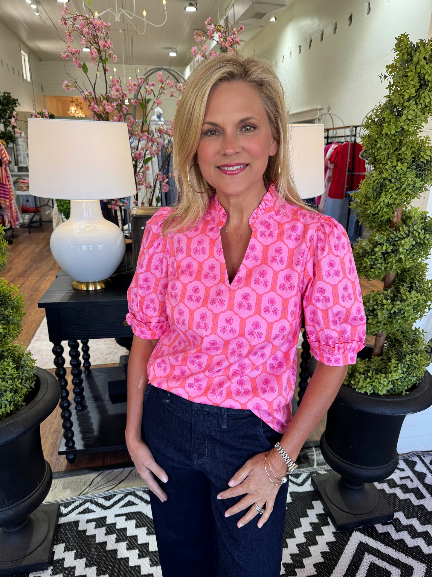 Mary Square Colette Rosette Charm Top - Pink