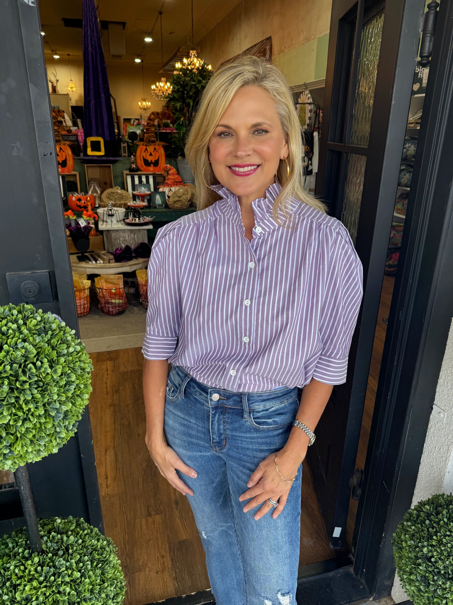 Nina Pinstripe Top - Purple