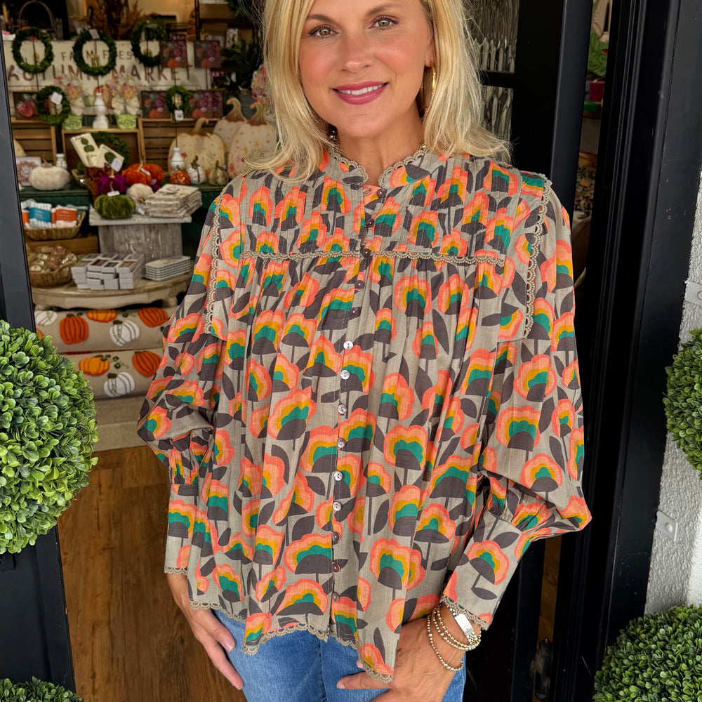 Ivy Jane Crazy Blooms Top - Taupe