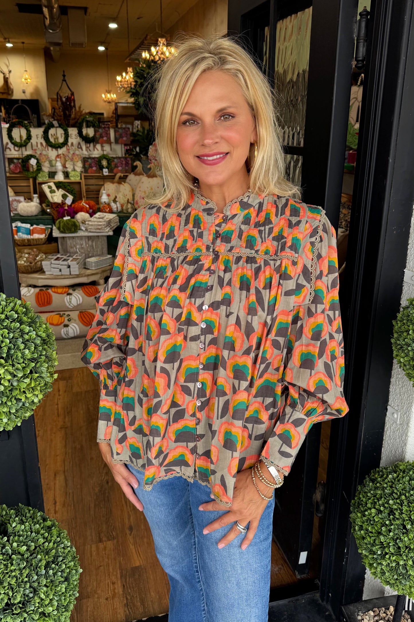 Ivy Jane Crazy Blooms Top - Taupe