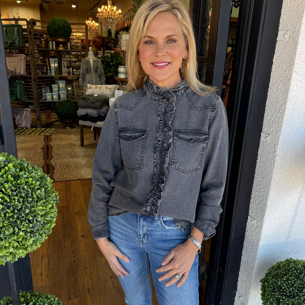 Ivy Jane Denim Ruffle Snap Shirt