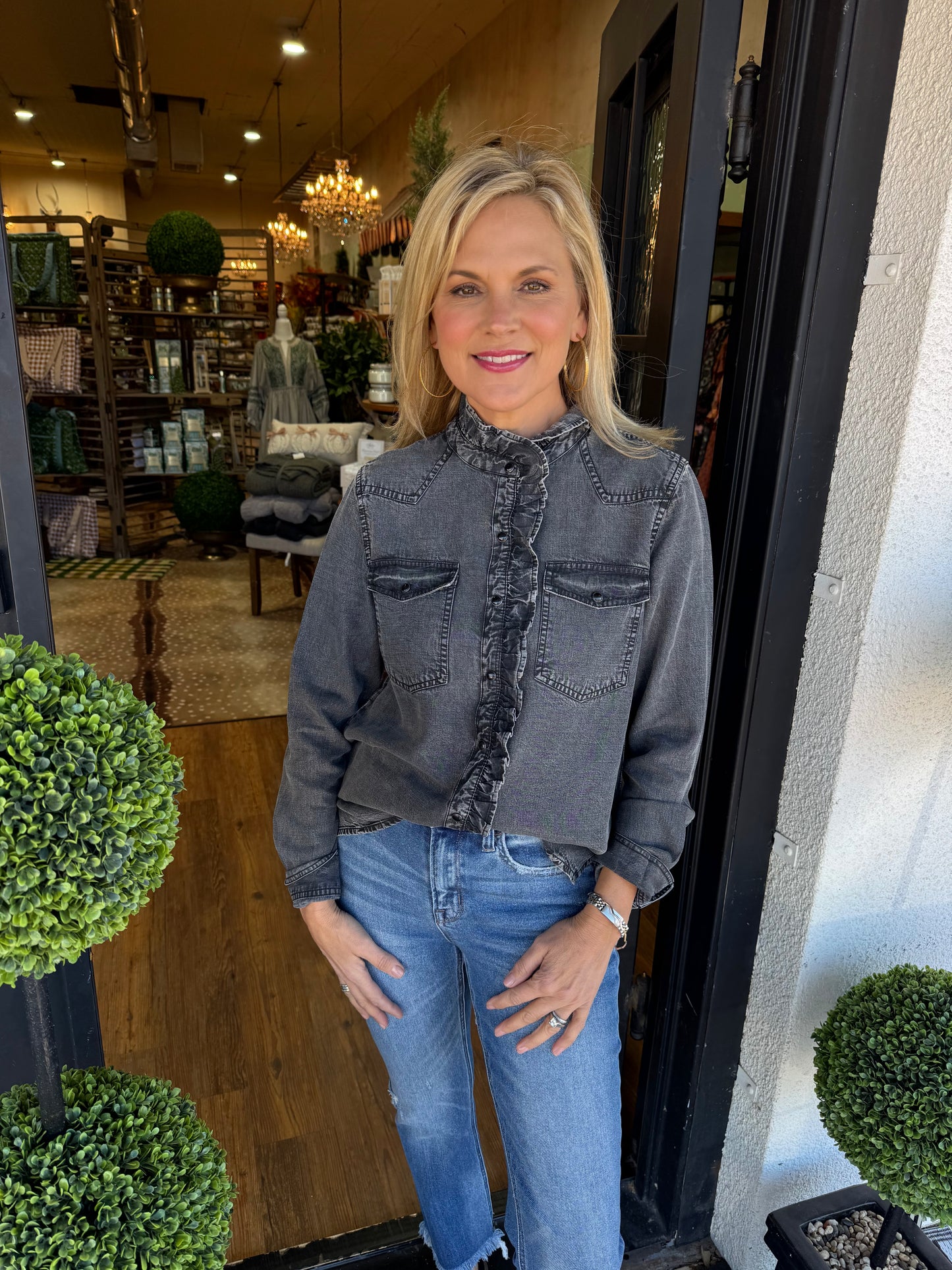 Ivy Jane Denim Ruffle Snap Shirt