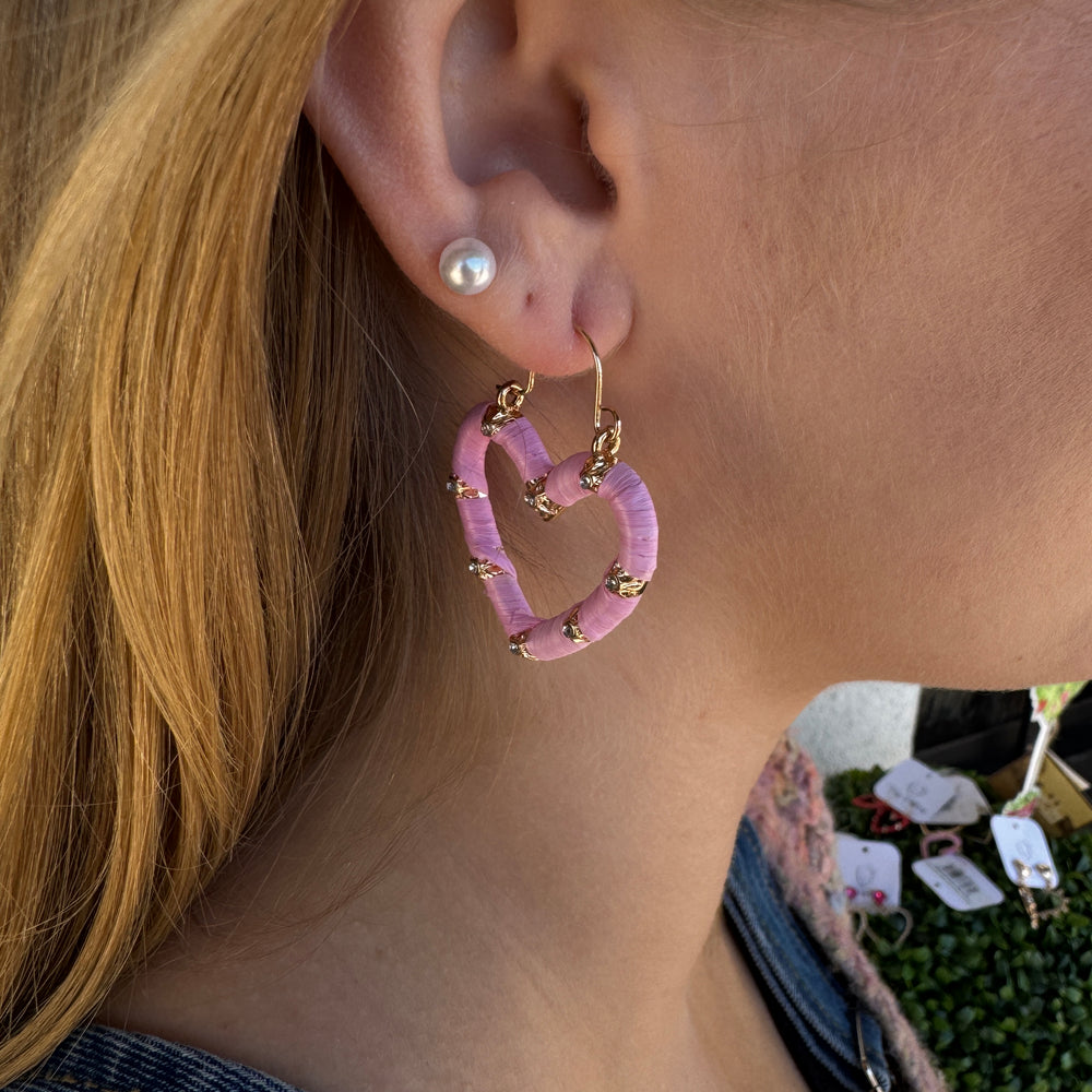 Woven Heart Earrings-Light Pink