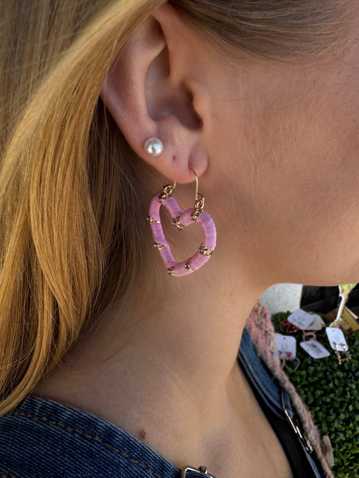 Woven Heart Earrings-Light Pink