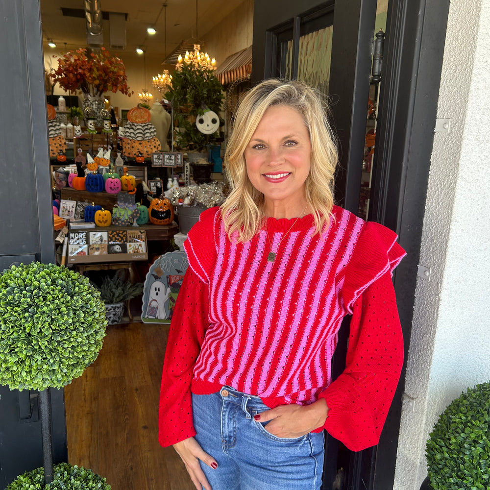 
                      
                        Meadow Red & Pink Striped Sweater
                      
                    