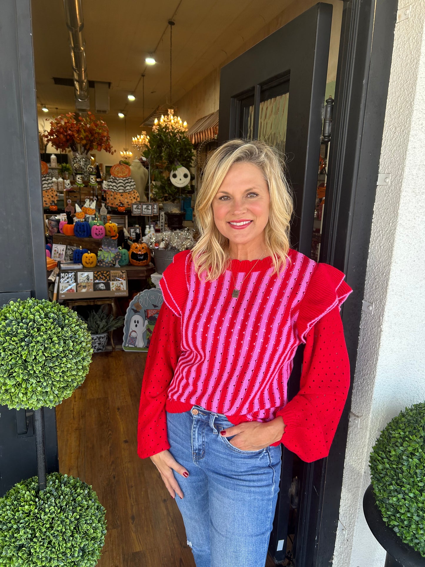 Meadow Red & Pink Striped Sweater