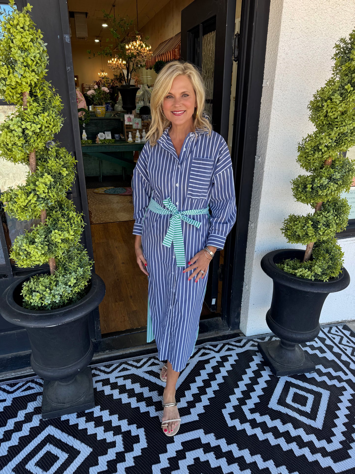 Caryn Lawn Libby Stripe Dress Navy