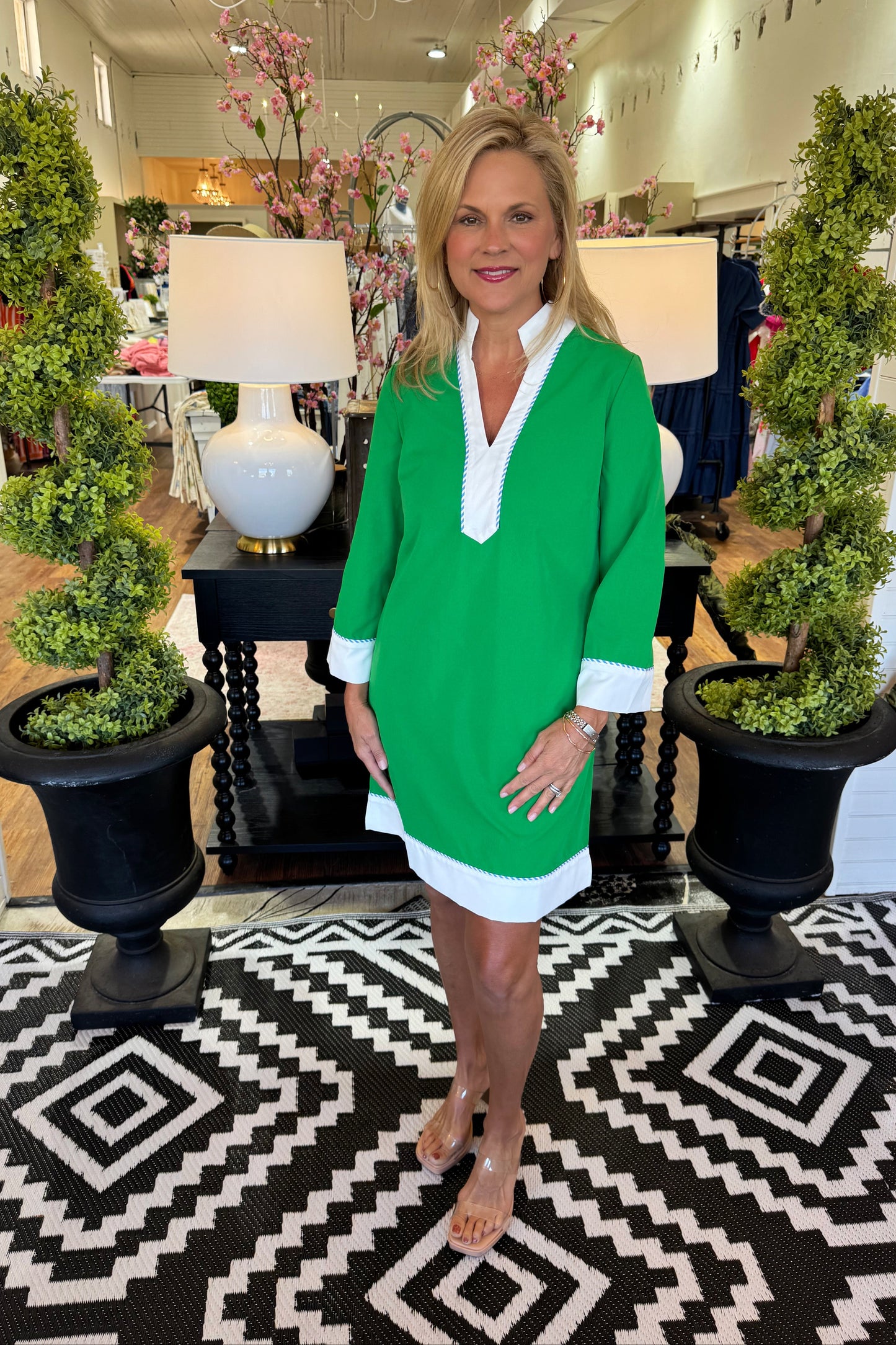 Mary Square Brenda Green/White-Dress