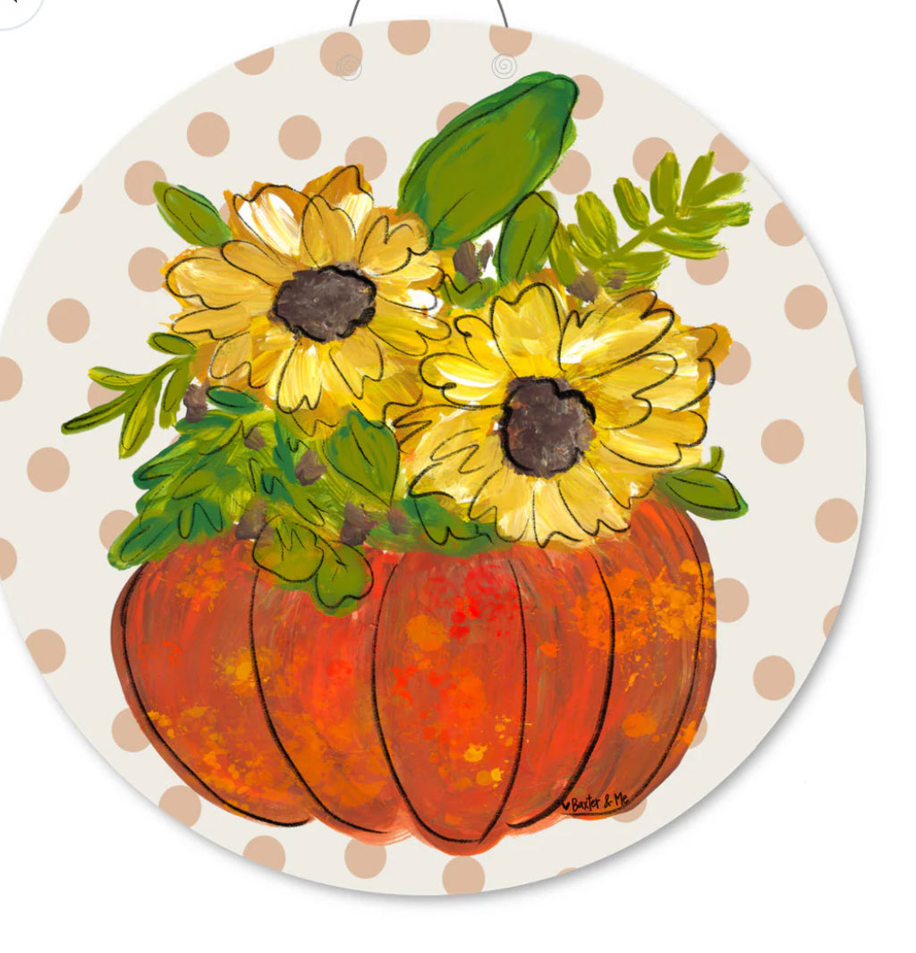 Polka Dot Sunflower Pumpkin Door Hanger