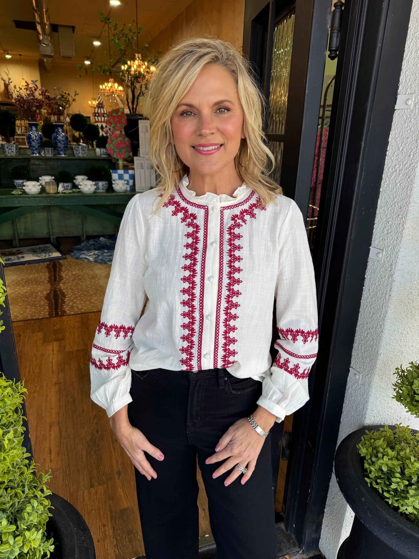 Pressley Top - Cream/Burgundy