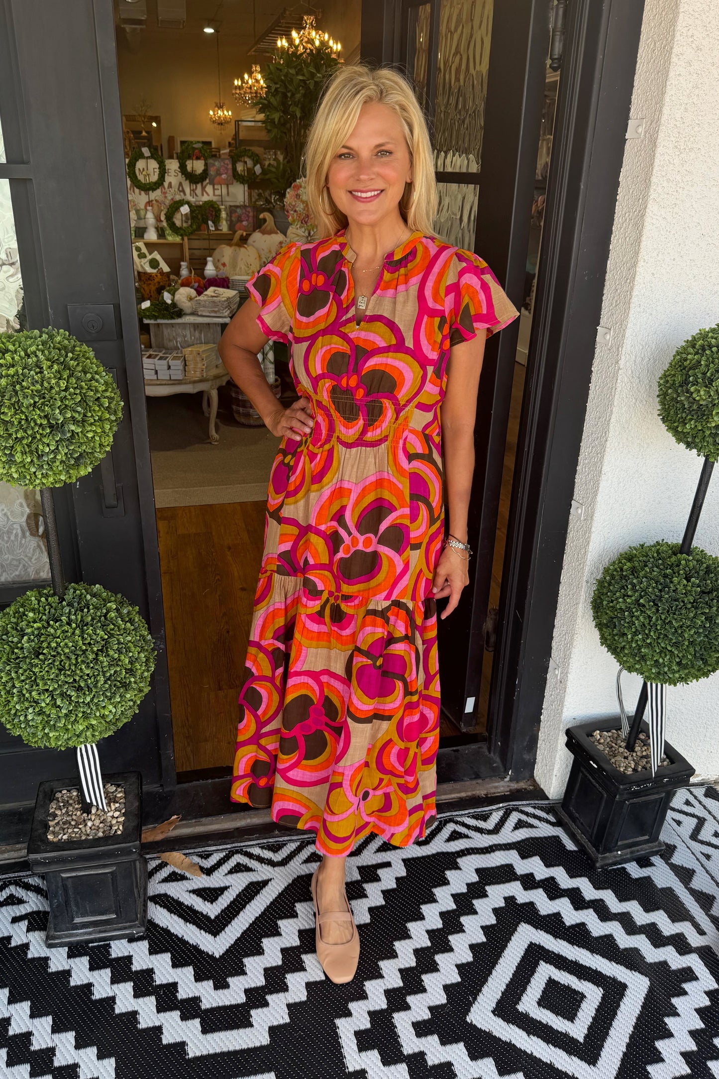 Uncle Frank Bold Floral Midi Dress - Khaki