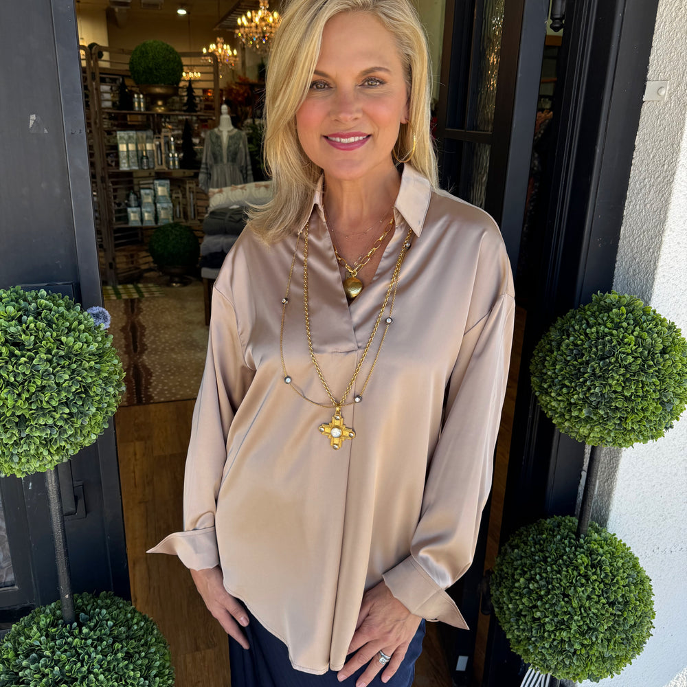 Cora Satin Top - Taupe