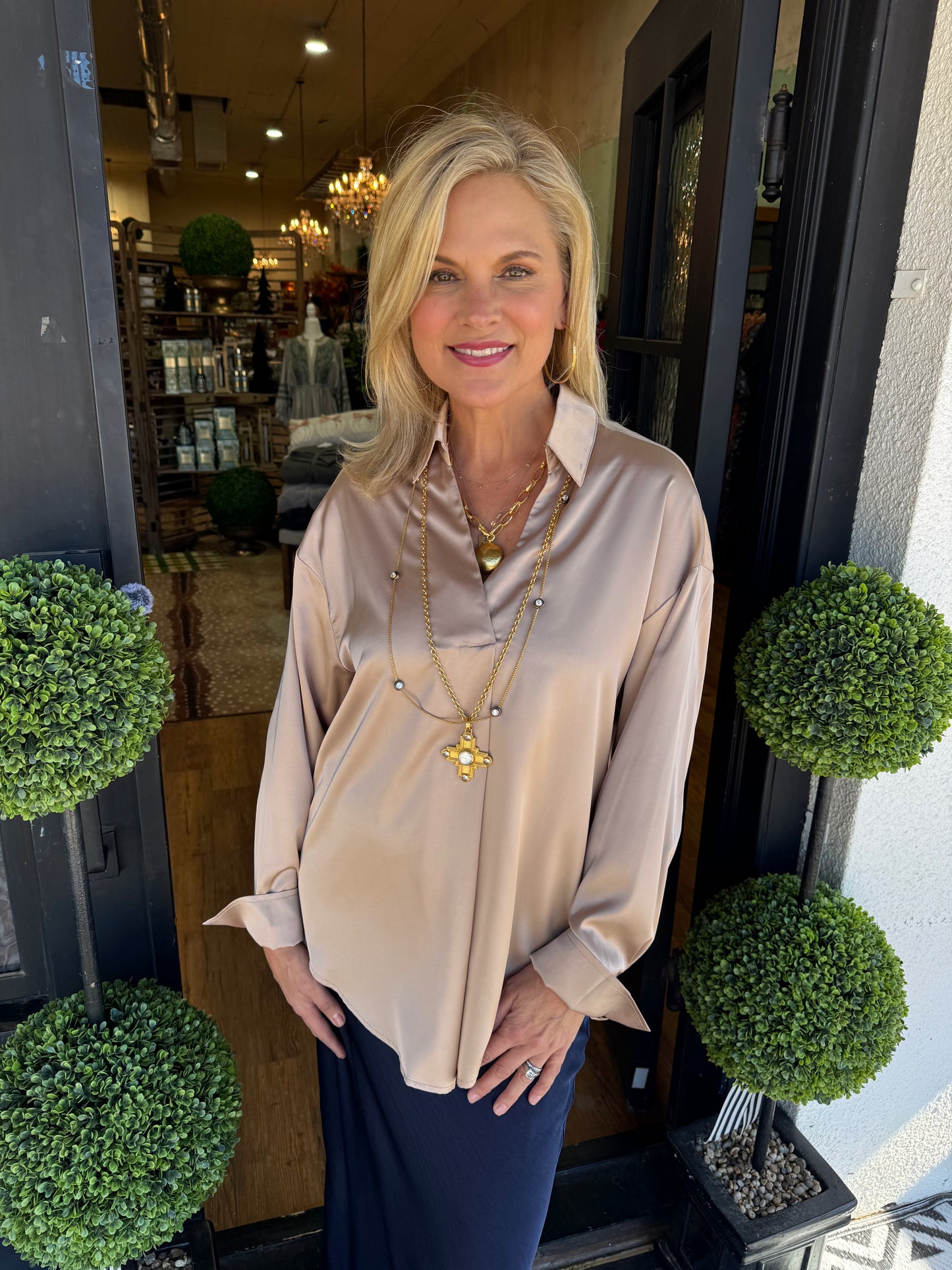 Cora Satin Top - Taupe