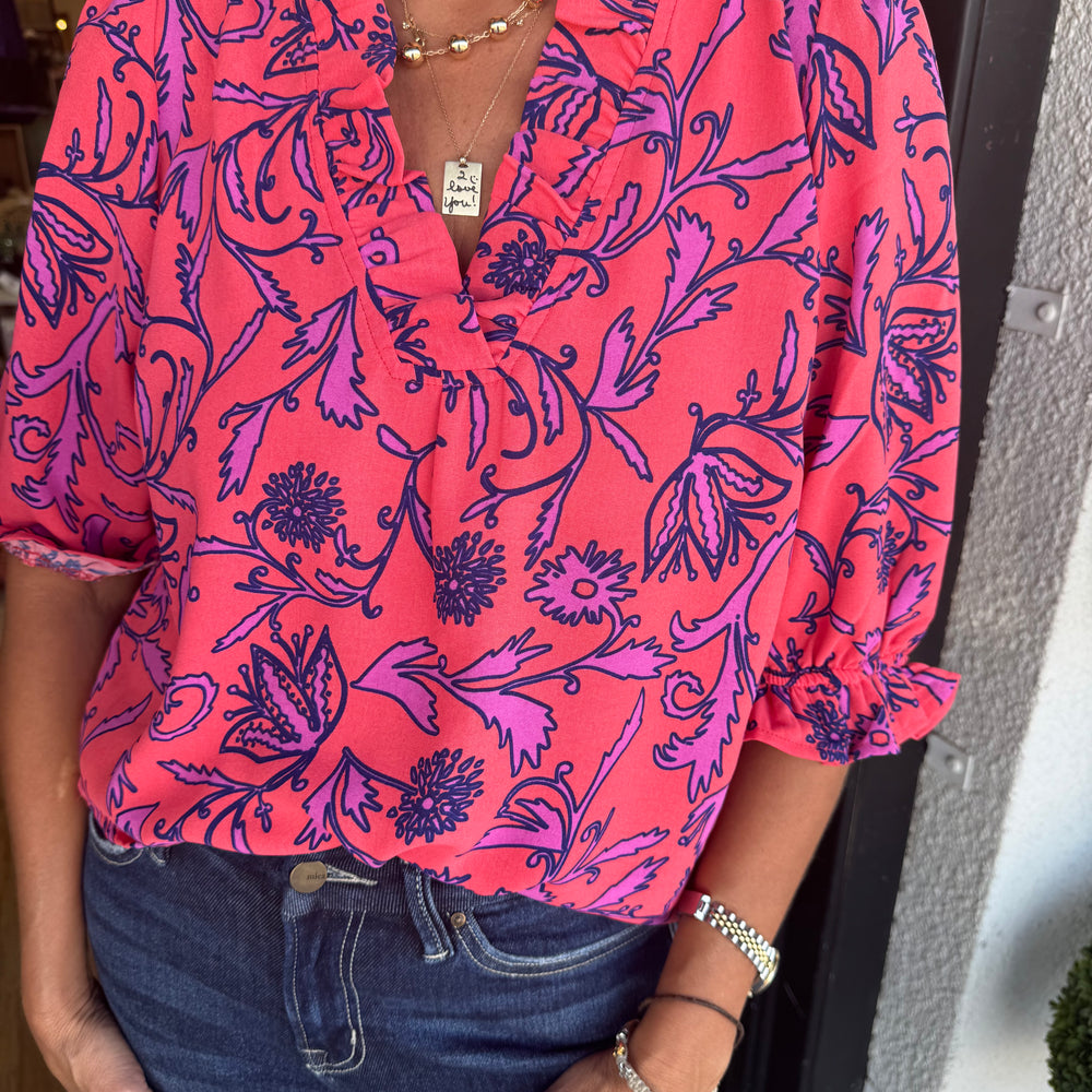 
                  
                    Julie Toile Tulip Coral Top
                  
                