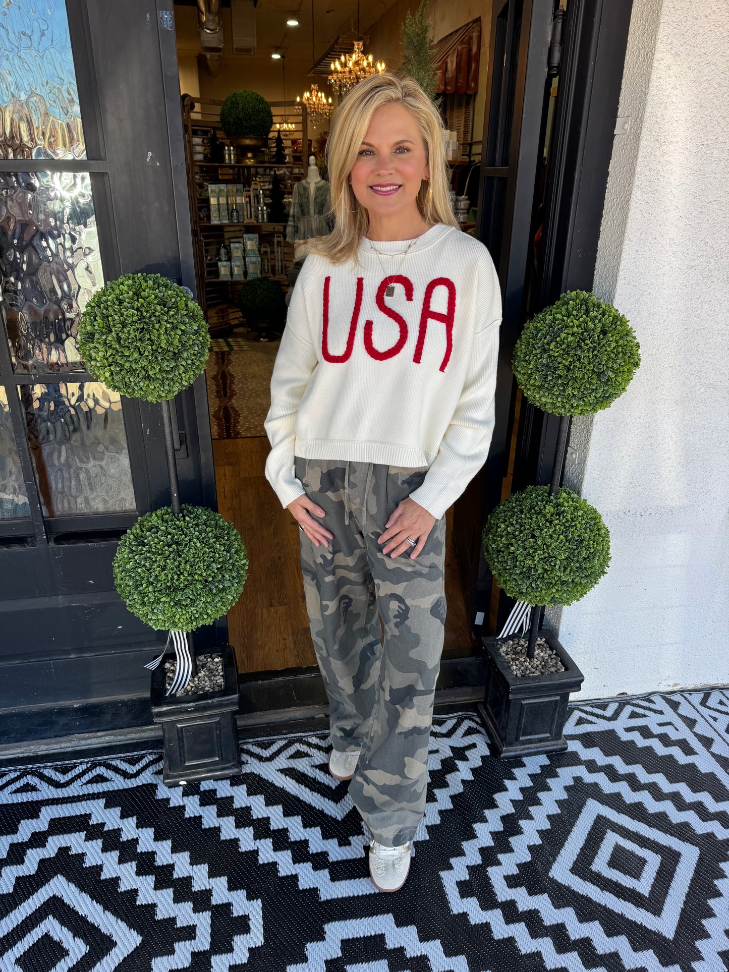 Martha Sweater - Off White/Red