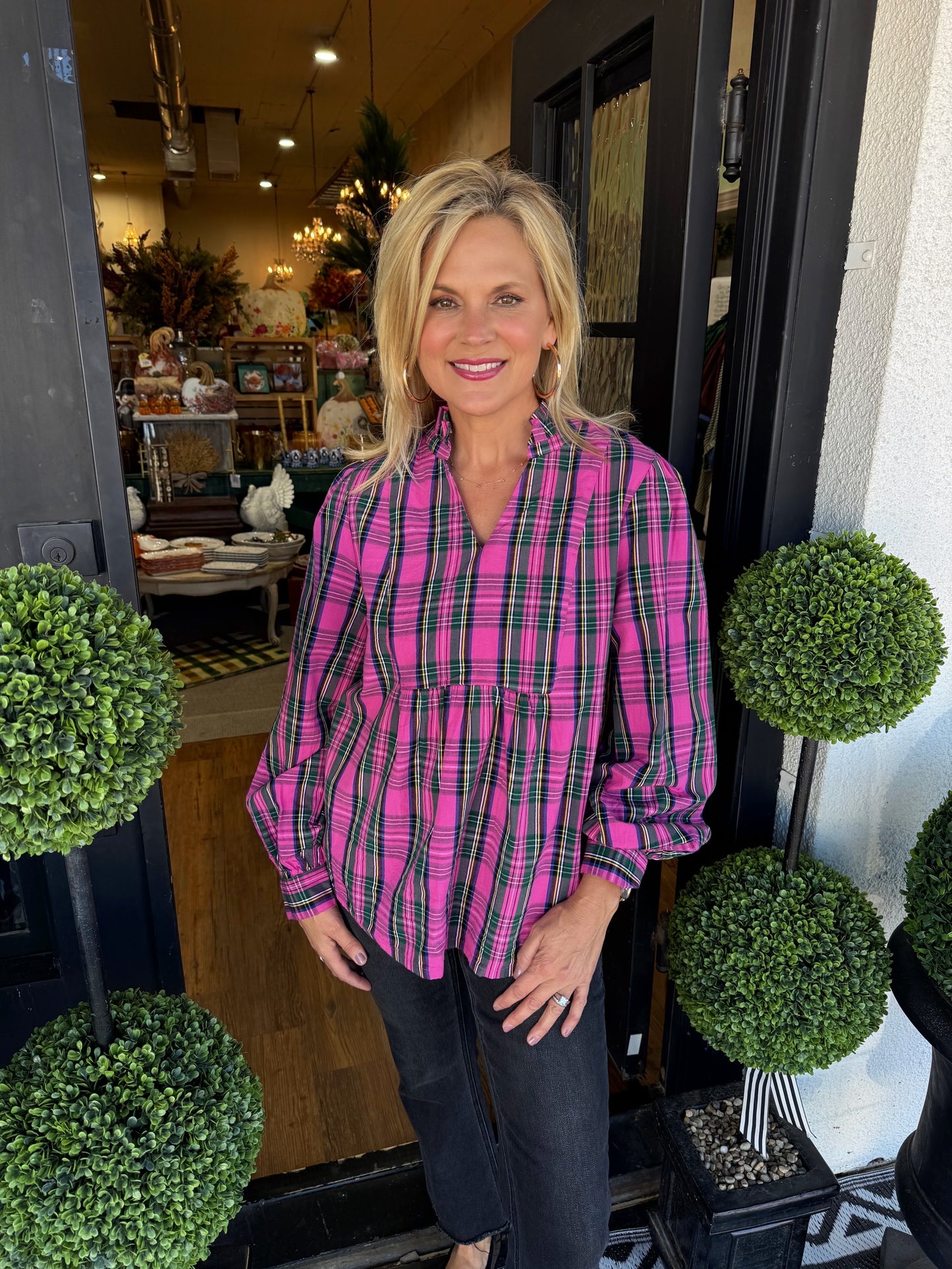 Mitzy Plaid Top - Pink