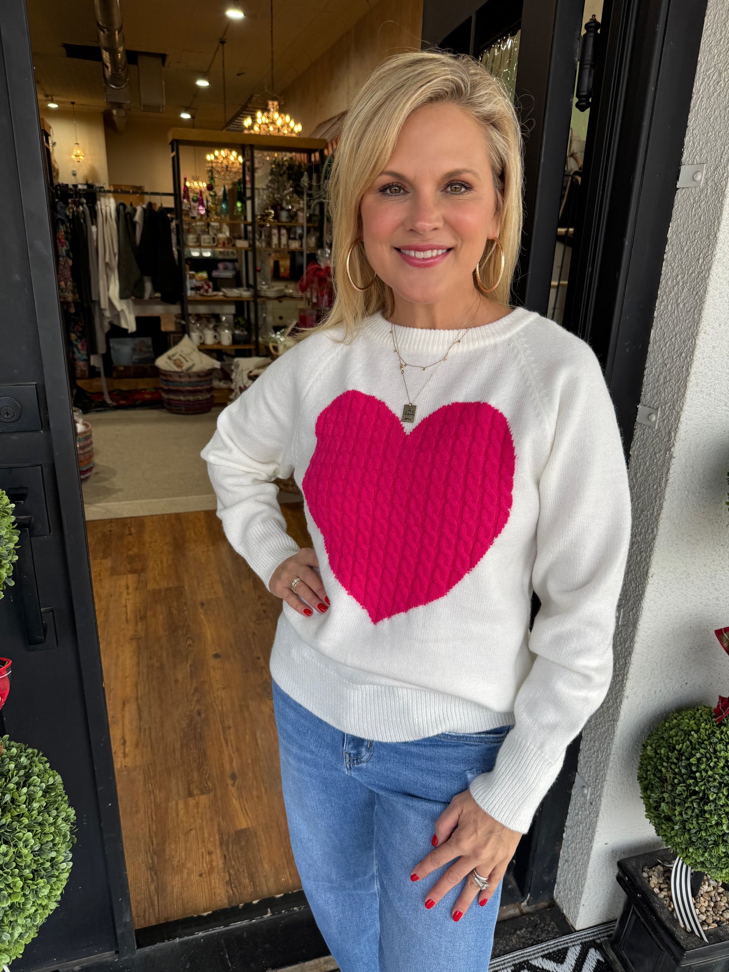 Sage Heart Sweater- Pink