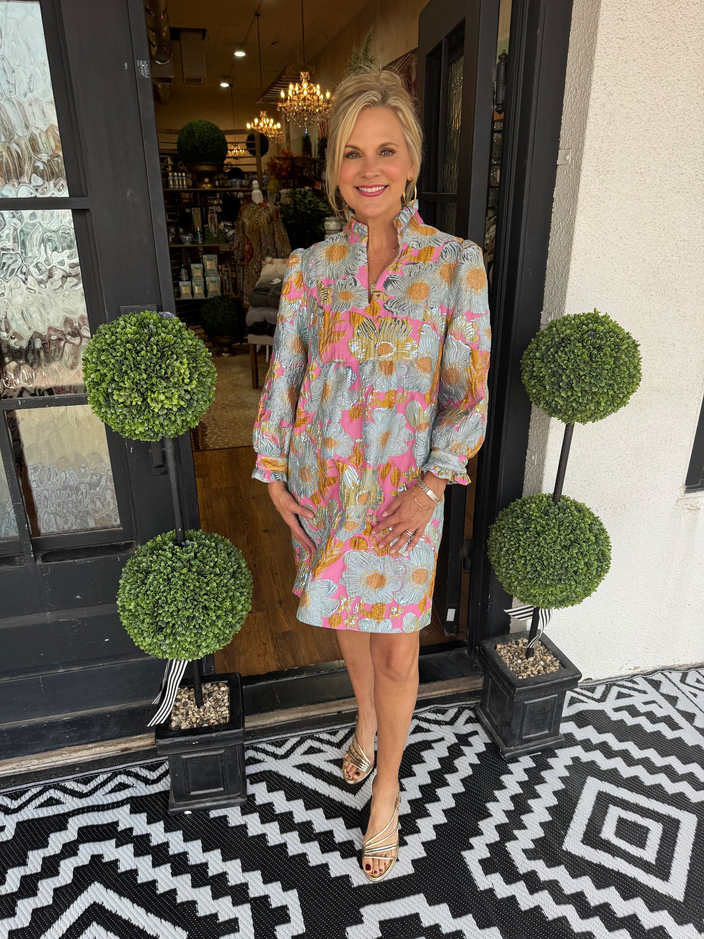 Ivy Jane Brocade Ruffled Trim Dress