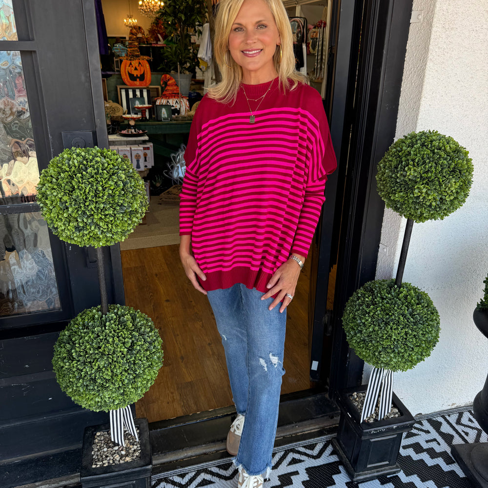 Catalina Modern Crew Sweater - Burgundy/Lipstick