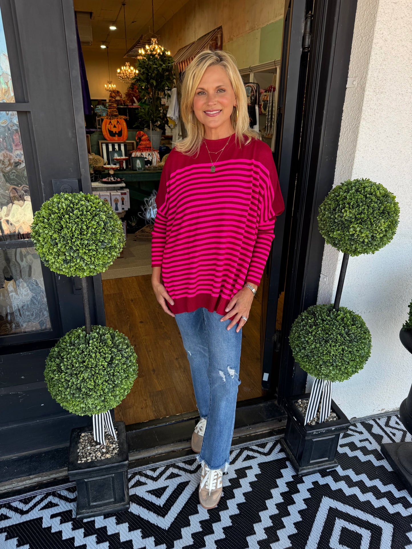 Catalina Modern Crew Sweater - Burgundy/Lipstick