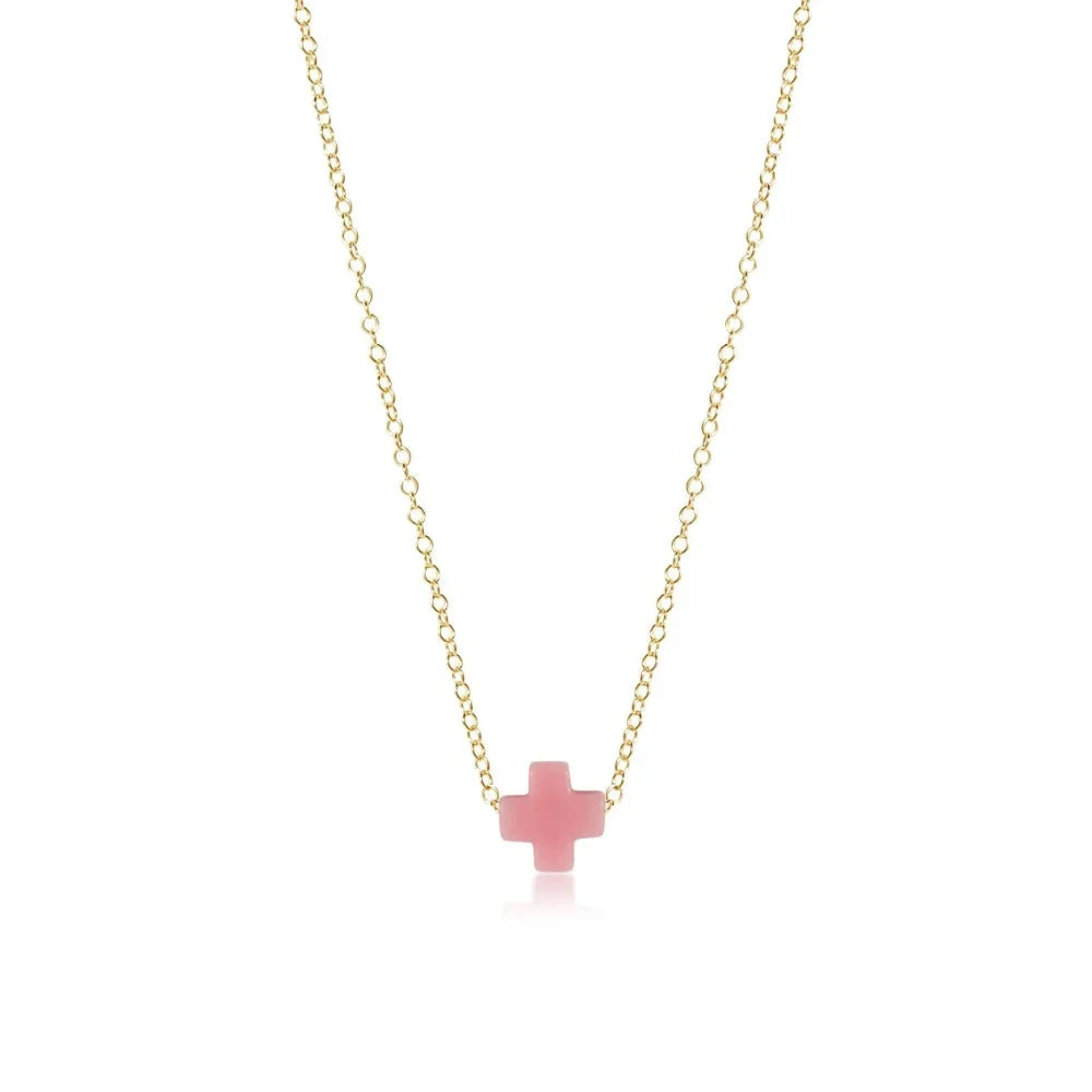 16" Necklace Gold- Signature Cross Small Pink