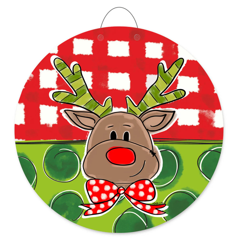 Green Polka Dot Reindeer Door Hanger