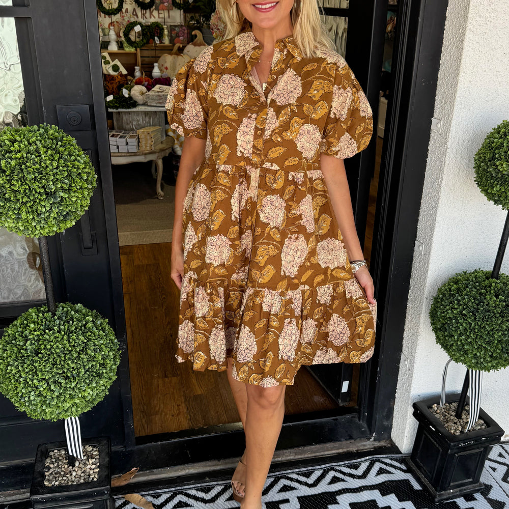 Uncle Frank Hydrangea Tiered Dress - Brown
