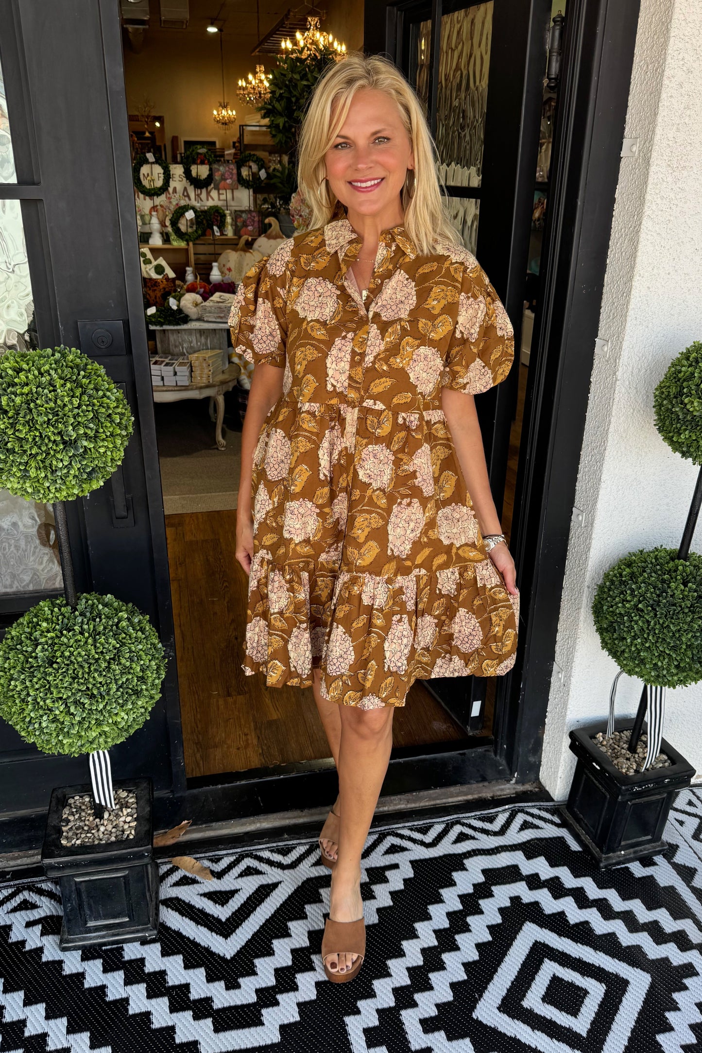 Uncle Frank Hydrangea Tiered Dress - Brown