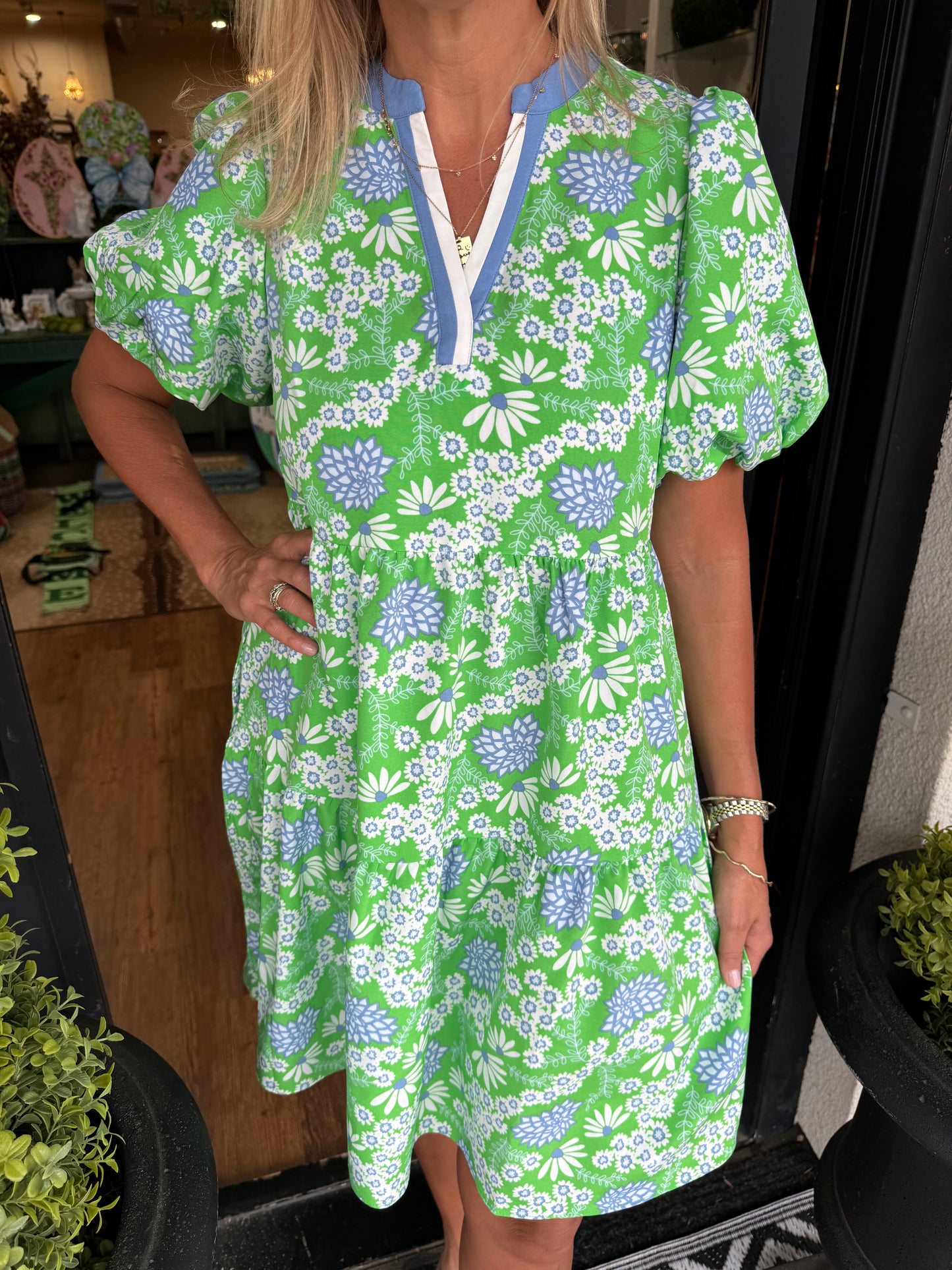 Mary Square Kinsley Daisy Chain Mini Dress - Green