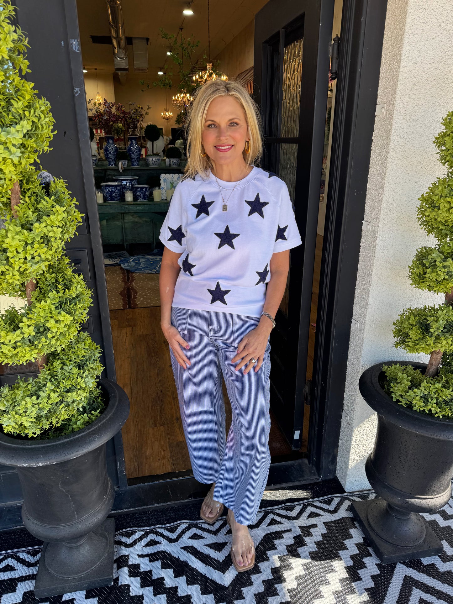 Stars Short Sleeve Sweatshirt - White