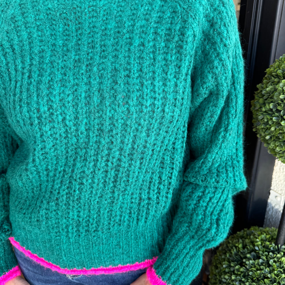 Beachside Softy Sweater - Bright Emerald/Lipstick