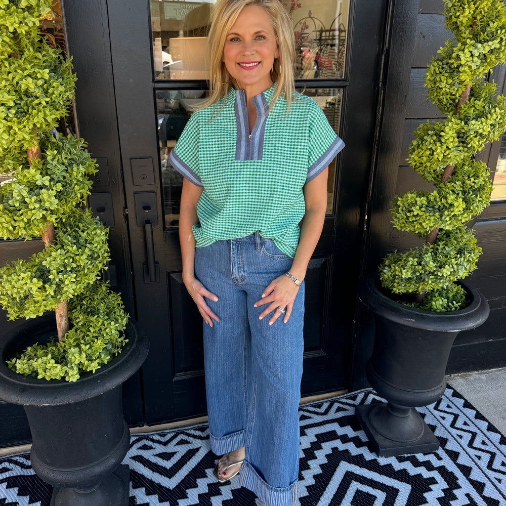 High Rise Jacquard Stripe Wide Leg Jean - Nostalgic