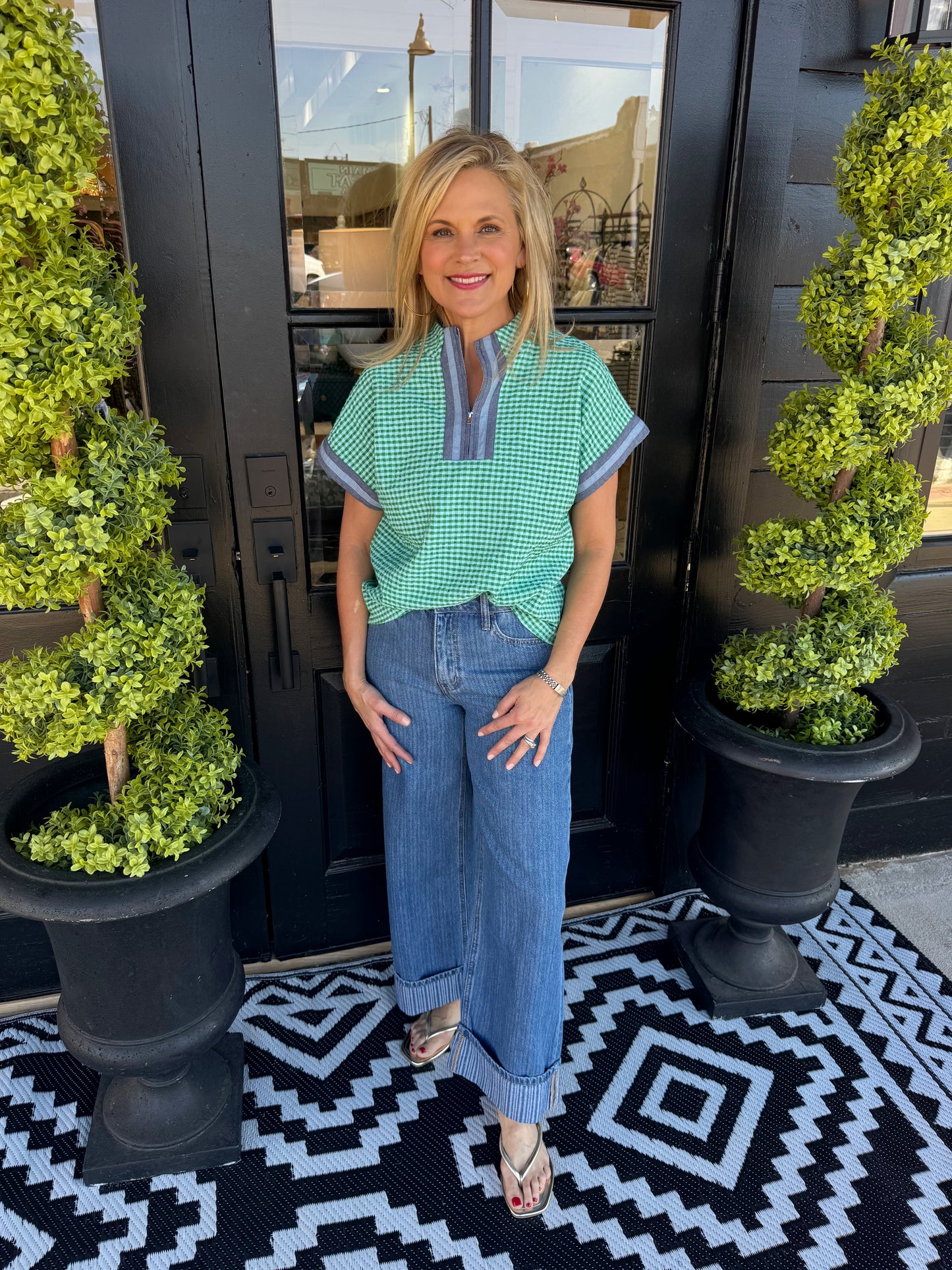 High Rise Jacquard Stripe Wide Leg Jean - Nostalgic