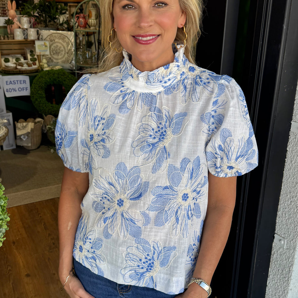 Marta Top- Blue/ White