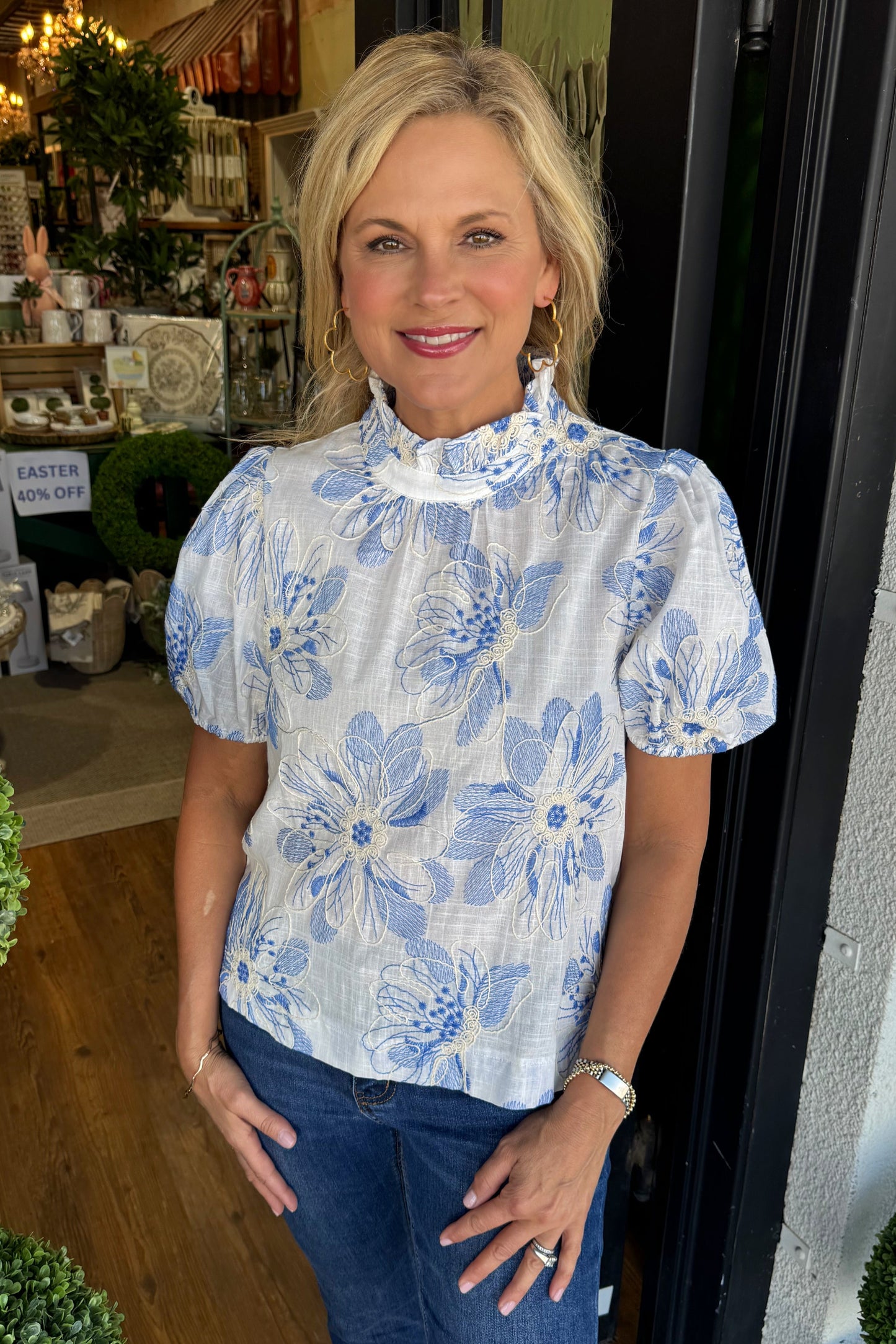 Marta Top- Blue/ White